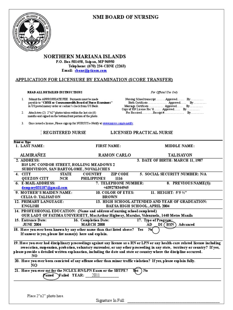 NMI Application Form (NCLEX Scores Transfer) National Council