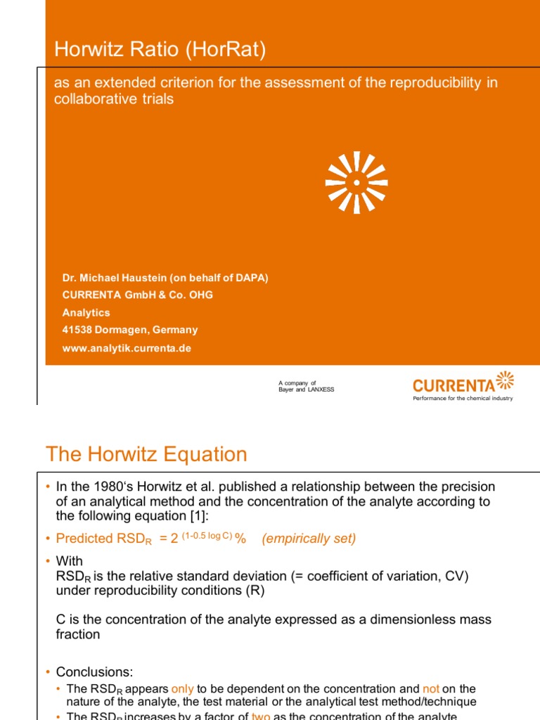 Horwitz Ratio: Assessing Method Reproducibility | PDF | Coefficient Of ...