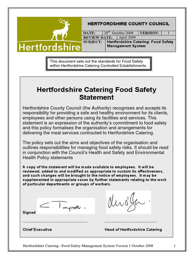 Food Safety Policy | Hazard Analysis And Critical Control Points | Food