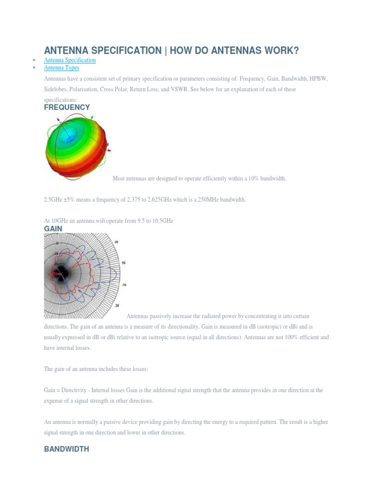 Antenna Specification How Do Antennas Work? Frequency Antenna