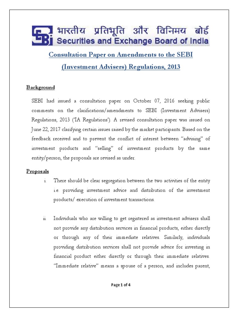 SEBI Investment Advisers Regulation Amendments | PDF | Financial ...