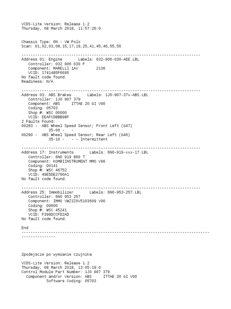 VW Polo ABS Sensor Fault Codes | PDF | Anti Lock Braking System | Car ...