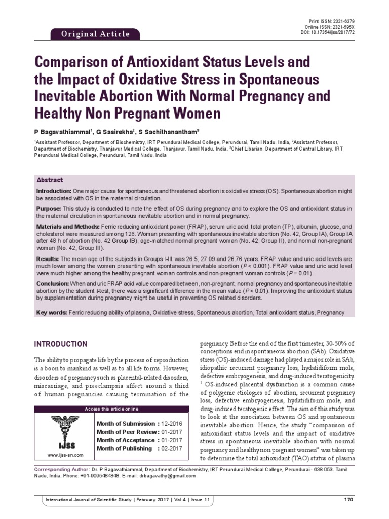 Antioxidant PDF Miscarriage Pregnancy