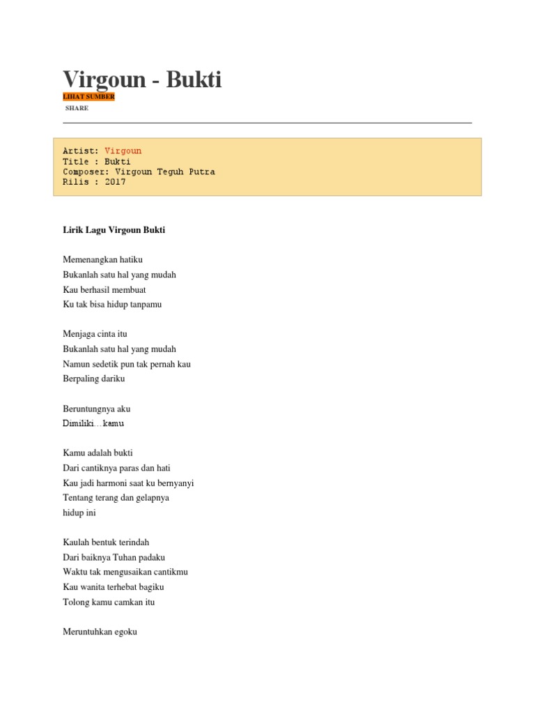 Lirik Lagu Bukti Virgoun Arsia Lirik