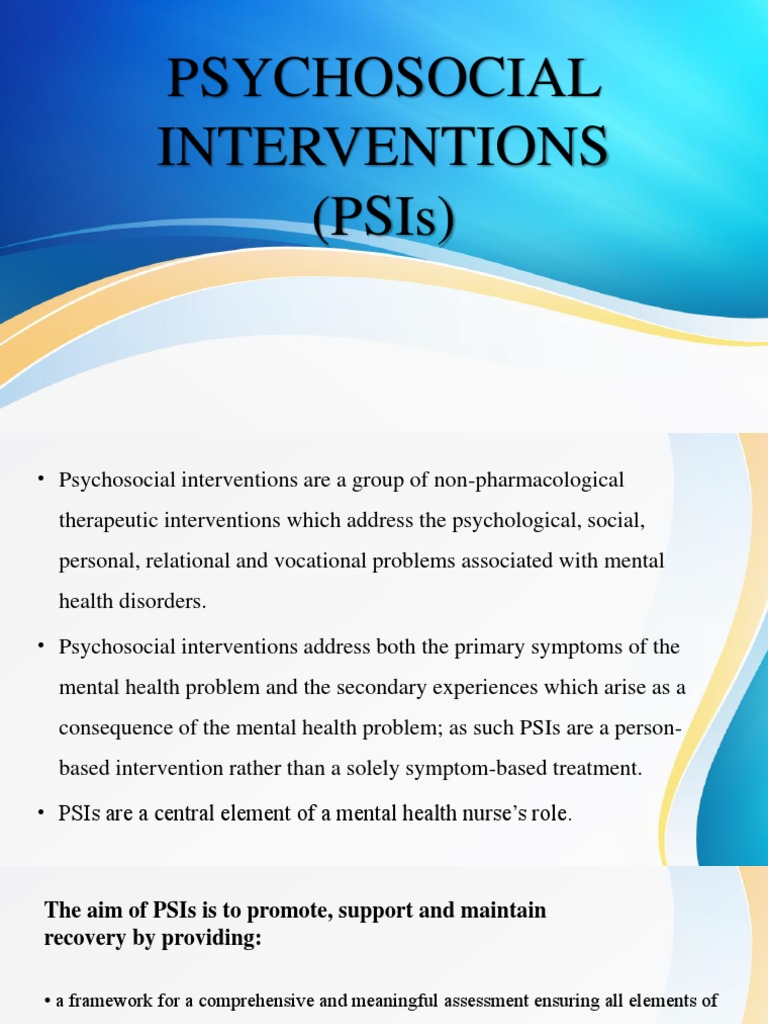 Overview of Psychosocial Interventions | PDF | Psychosocial | Psychotherapy