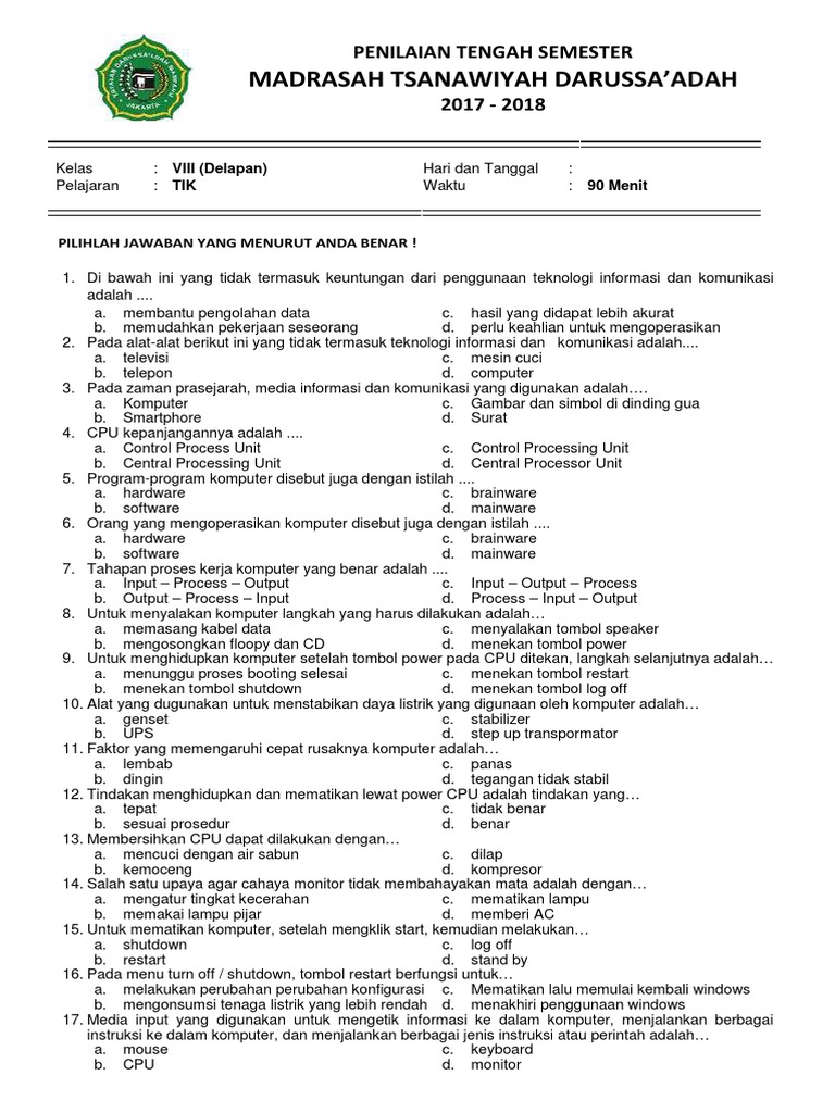 Soal Tik Kelas 7 Dan Kunci Jawaban Guru Galeri