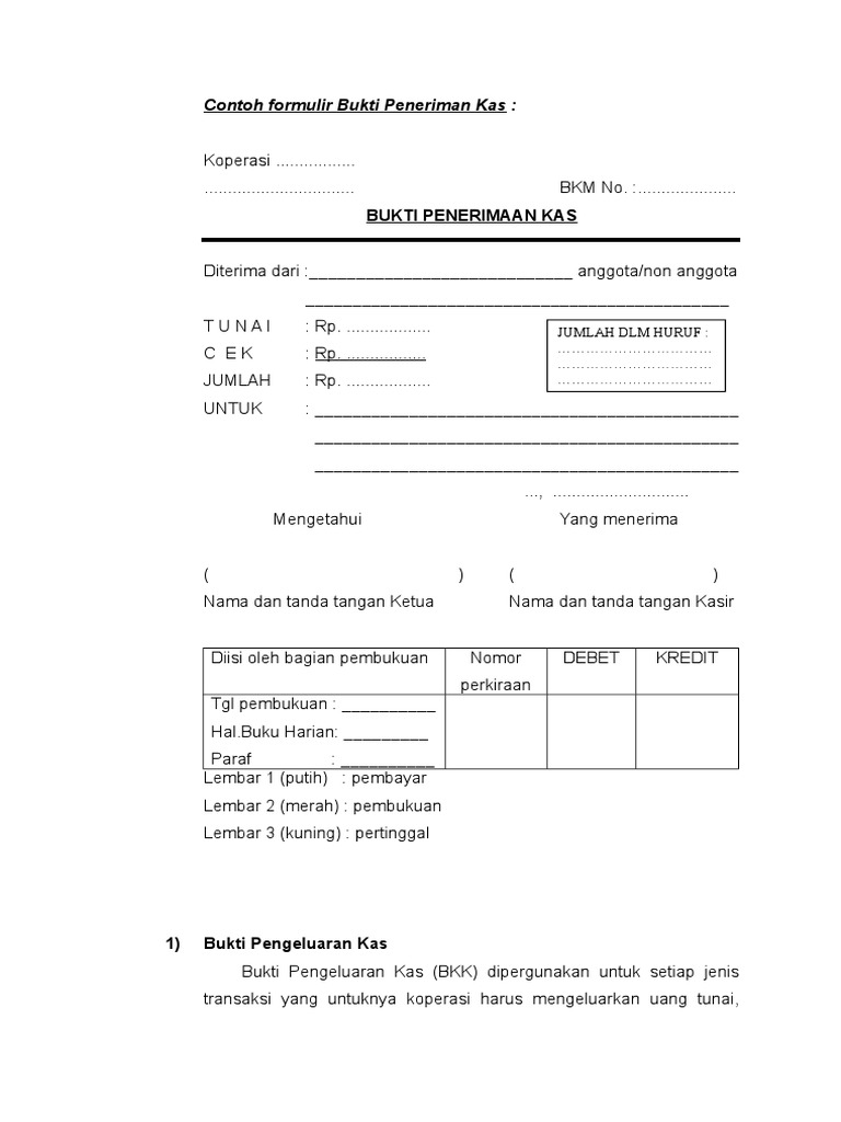 Contoh Formulir Bukti Peneriman Kas