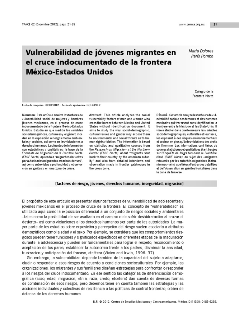 Vulnerabilidad de jóvenes migrantes en la frontera | PDF | Migración ...