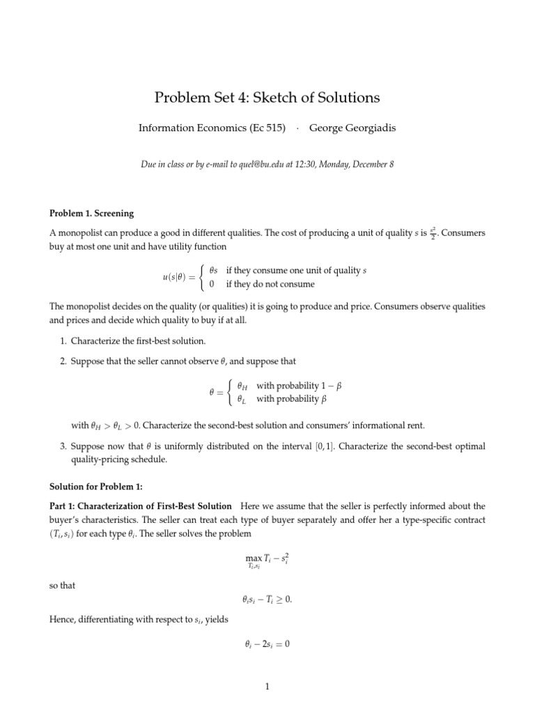 Solutions to Information Economics Problems | PDF | Monopoly | Economic ...