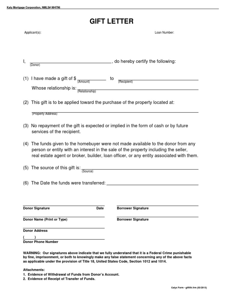 Gift Letter Template  PDF Intended For Mortgage Gift Letter Template
