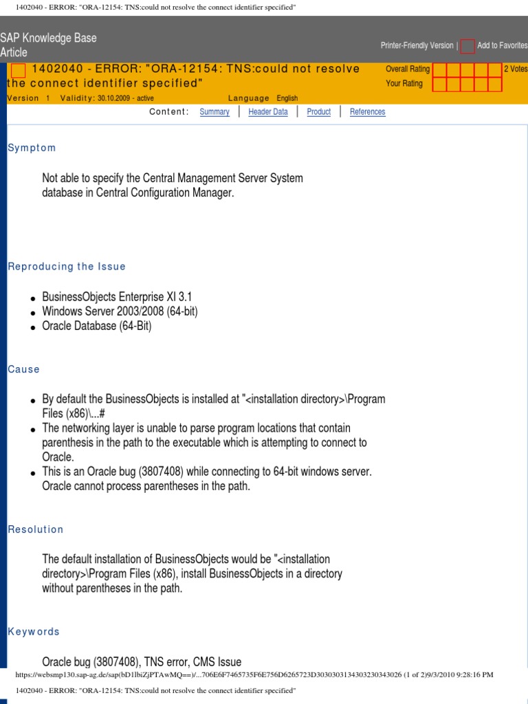 Resolving ORA-12154 TNS Error in SAP | PDF | Oracle Database | Computer ...