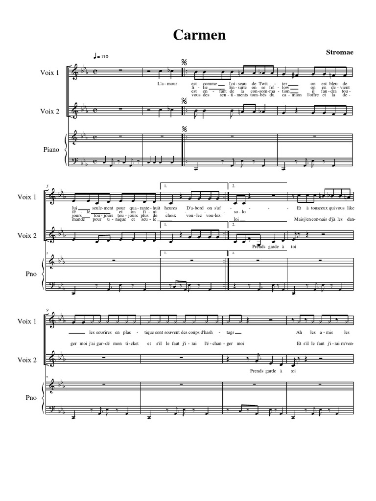 Partition Je Vais T Aimer Pdf Guitare Carmen Stromae Projet - Musical Partition PDF | PDF