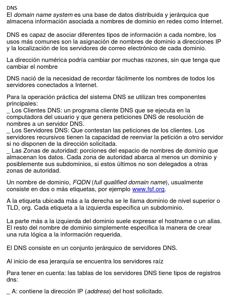 DNS Resumen | PDF | sistema de nombres de dominio | Estándares de red