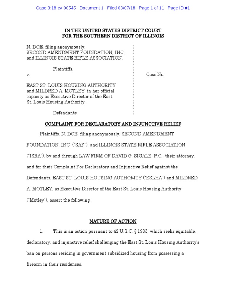 SAF & ISRA Vs East St. Louis Housing Authority, Housing Complaint PDF Fourteenth Amendment