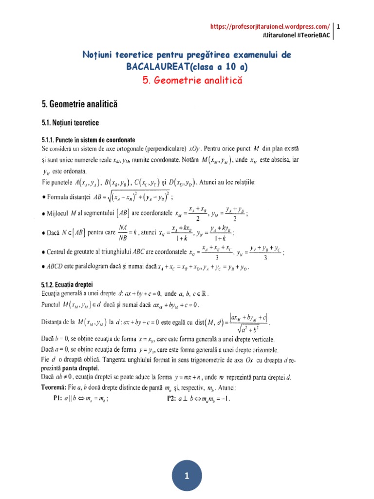 Teoriebac 5 Geometrie Analitica Formula Distantei Mijlocul Unui Punct ...