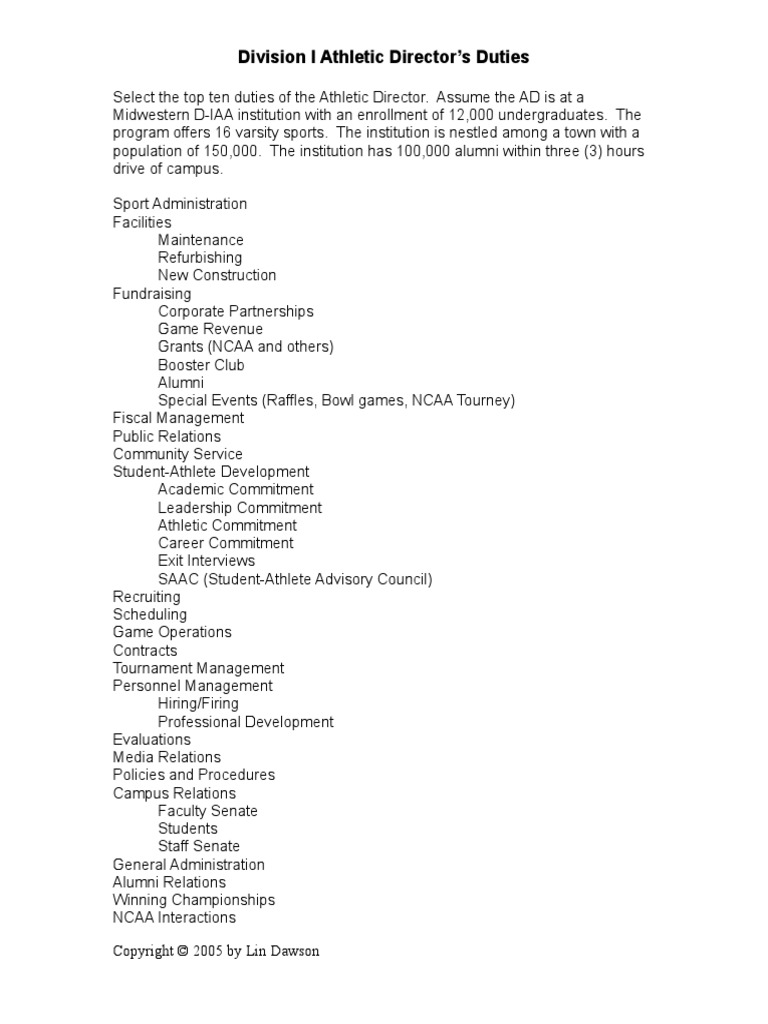 Division I Athletic Director S Duties Pdf