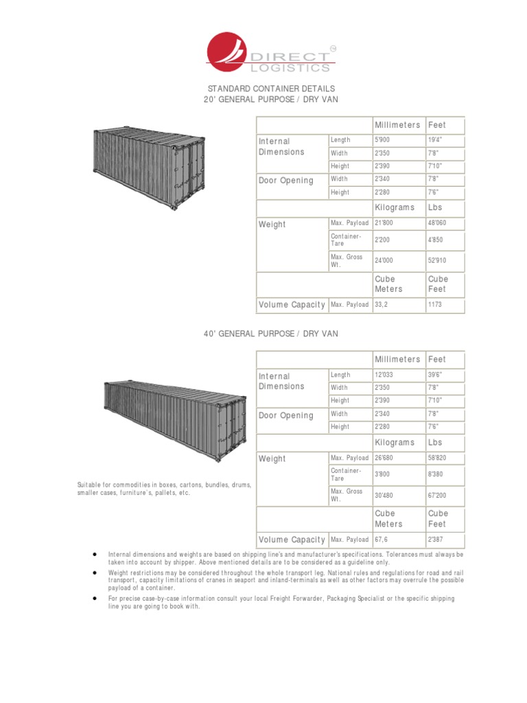 Container Specs PDF | PDF | Commercial Item Transport And Distribution ...