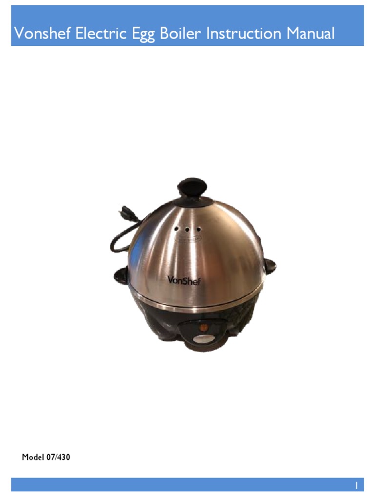 Vonshef Electric Egg Boiler Instruction Manual Model 07/430 Boiler