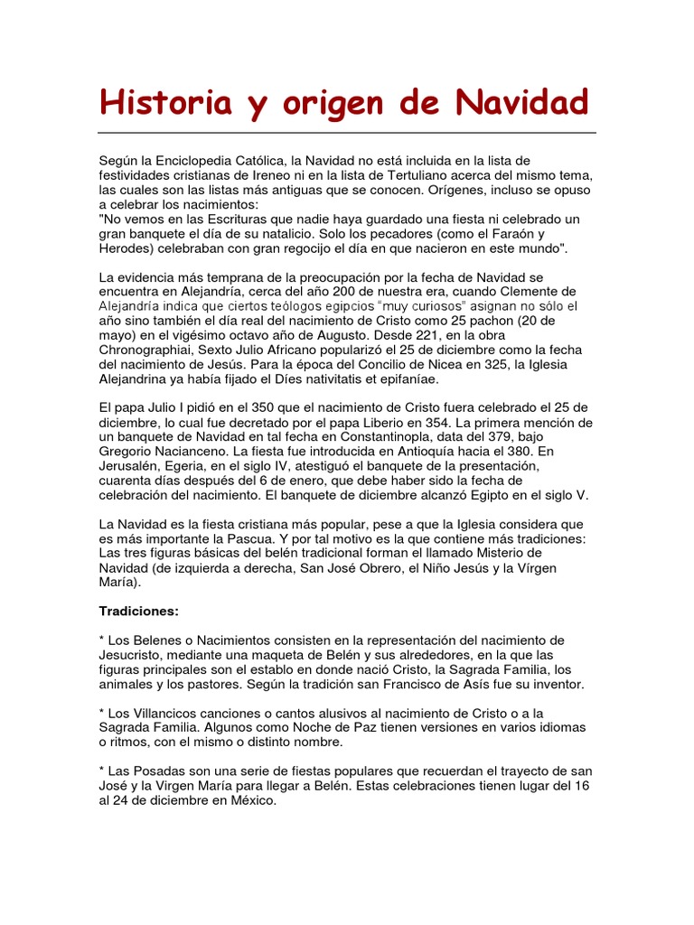 Historia y Origen de Navidad | PDF | Tradiciones navideñas | Navidad