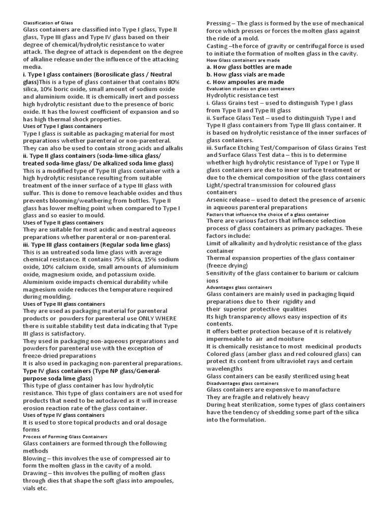 Classification of Pharmaceutical Glass Types | PDF | Glasses | Sodium ...