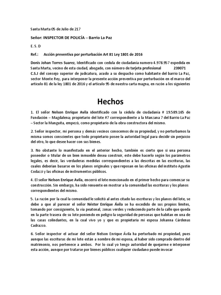 Carta Judicial Predio Perjudicial Pdf Policia Ciencias Politicas