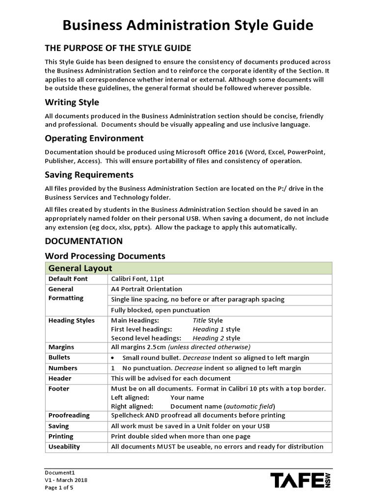 STYLE GUIDE Business Administration Page Layout Paragraph