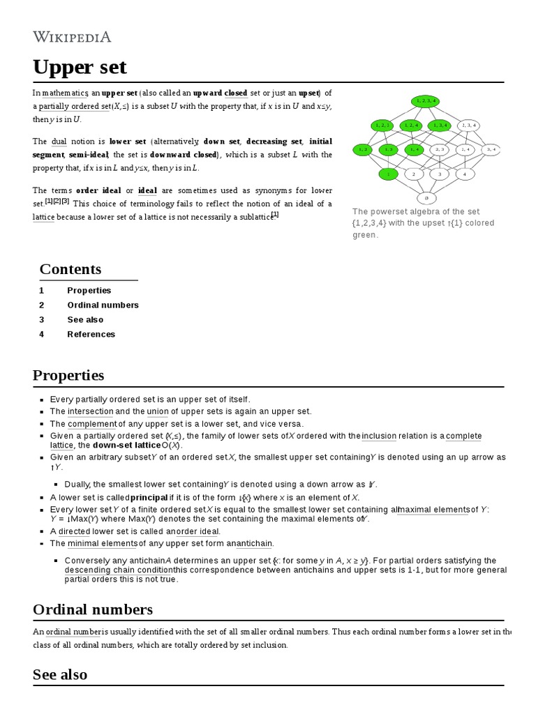 Upper Set: Segment, Semi-Ideal The Set Is Downward Closed), Which Is A ...
