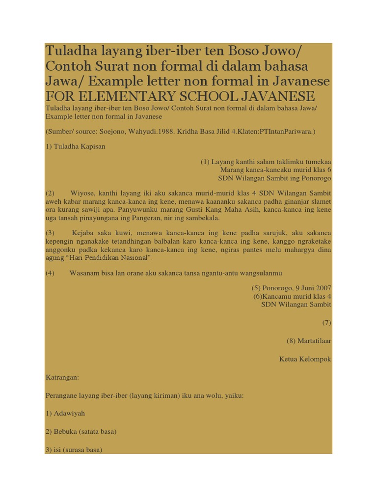 Contoh Surat Pribadi Bahasa Jawa Kanggo Konco Contoh layang bahasa jawa.