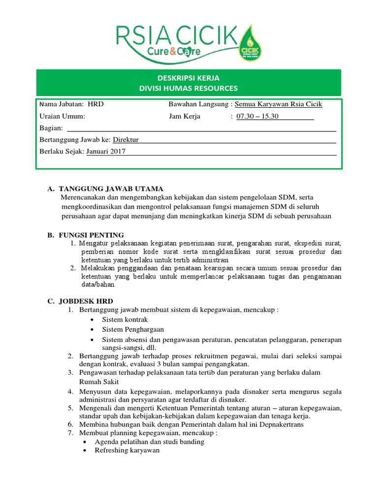 Jobdesk HRD PDF