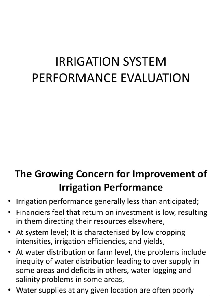 Irrigation Performance Evaluation | PDF | Monitoring And Evaluation ...