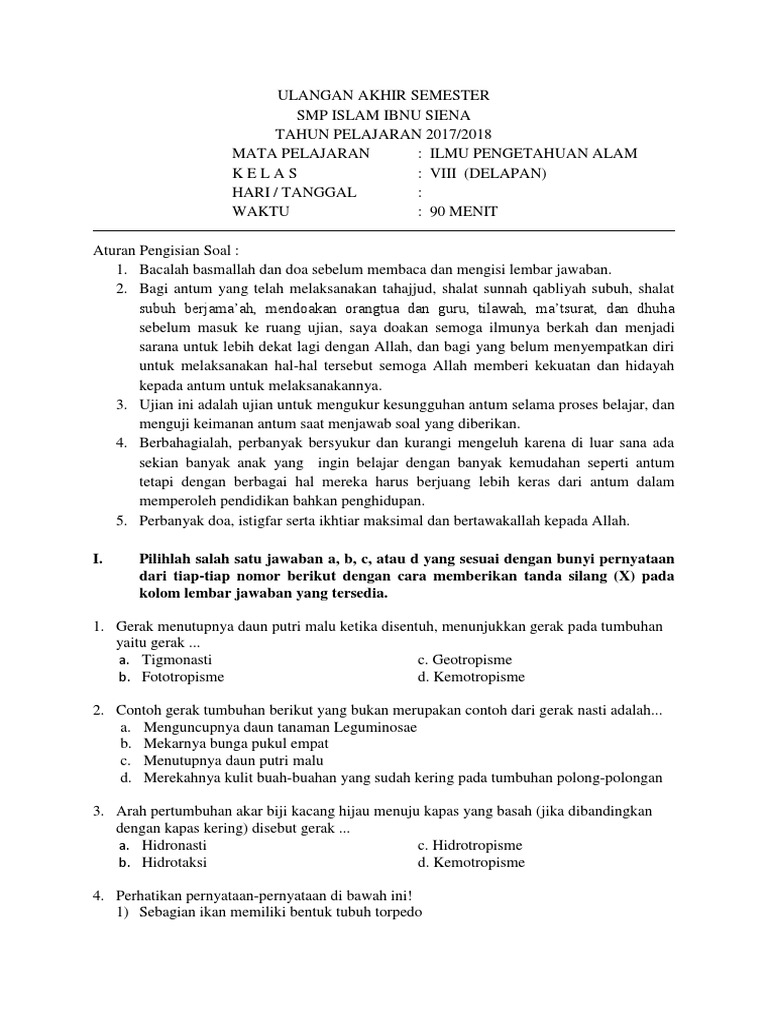Soal Pas Ipa Kelas 8 2017
