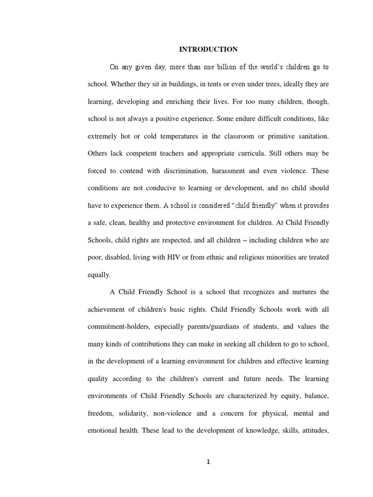 Child Friendly Schools Framework | PDF | Sanitation | Teachers