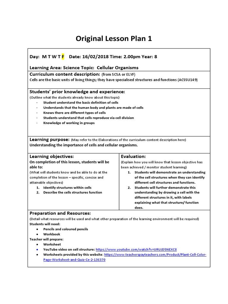 Lesson Plan: Understanding Cell Structures | PDF | Lesson Plan | Curriculum