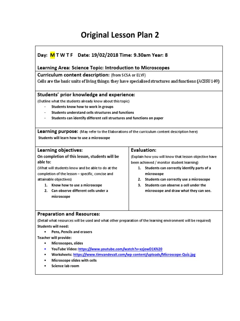 Lesson Plan: Using Microscopes in Science | PDF | Curriculum | Lesson Plan