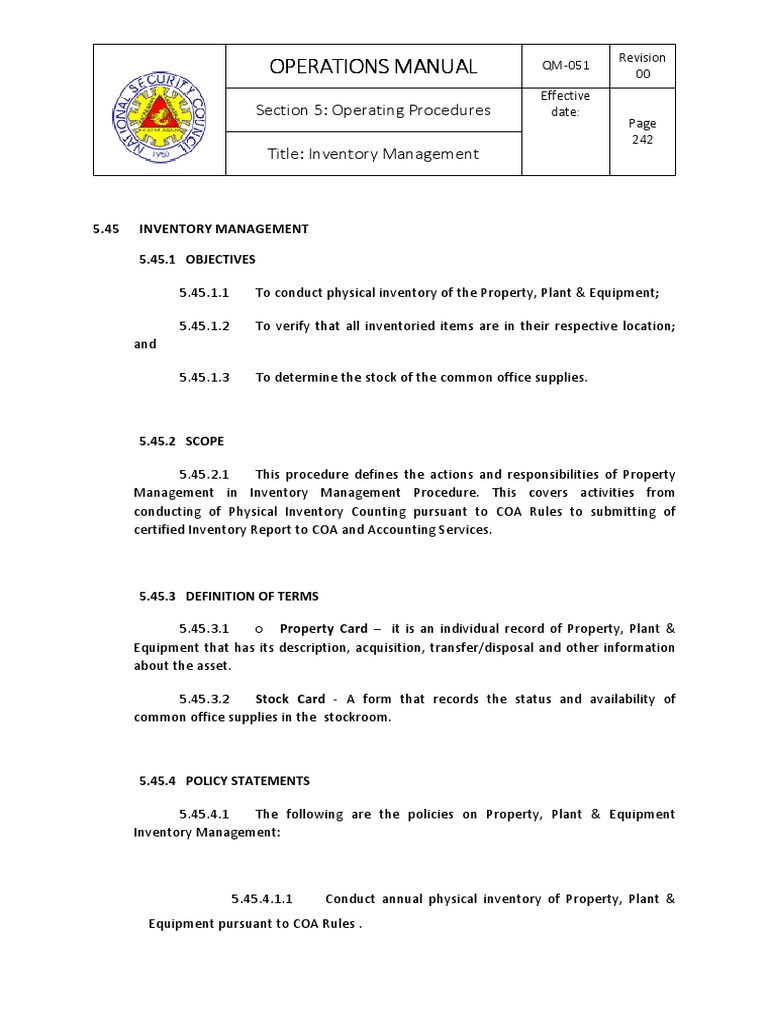 5.45 Inventory Management Procedure PDF Inventory Accounting