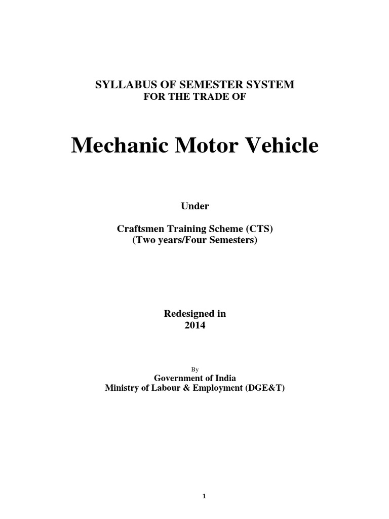 Mechanic Motor Vehicle Syllabus Overview | PDF | Internal Combustion ...