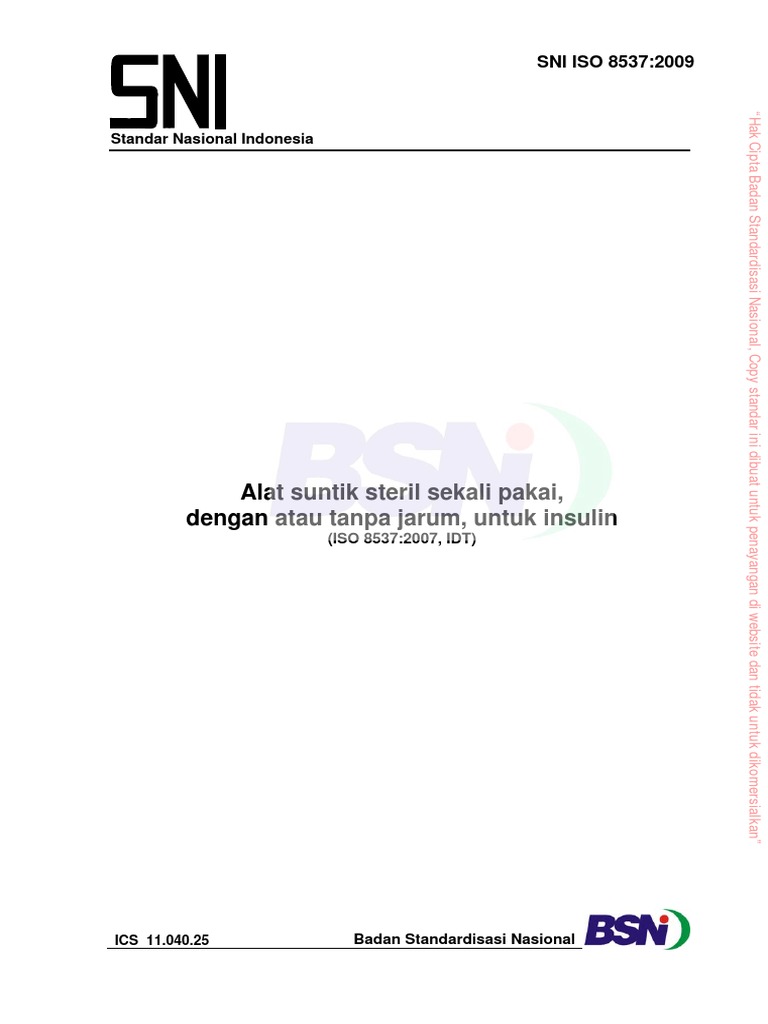 Standar SNI ISO 8537:2009 Alat Suntik | PDF | Teknologi & Rekayasa