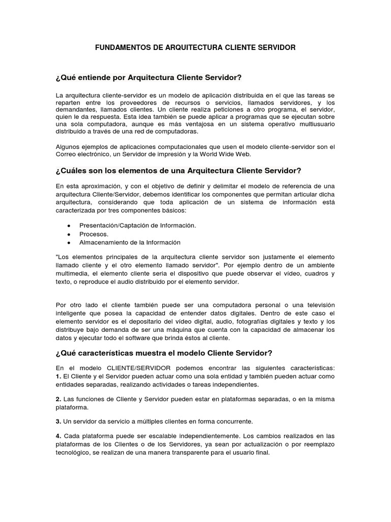Arquitectura Cliente Servidor | PDF | Modelo cliente-servidor ...