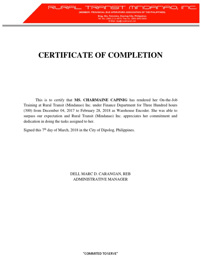 Certificate of Completion: "Commited To Serve" | PDF | Business