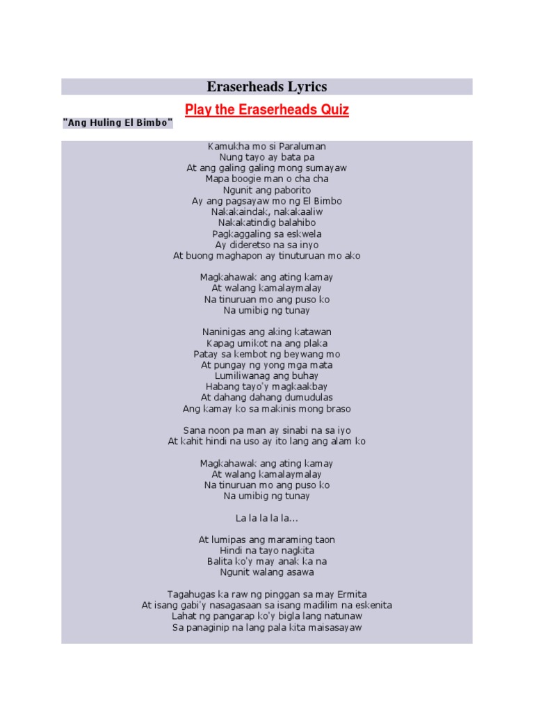 Eraserheads Lyrics PDF