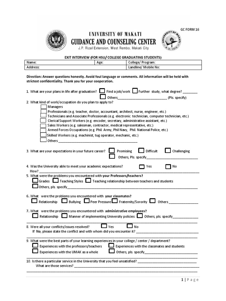 Exit Interview for Graduating Students | PDF | Competence (Human ...