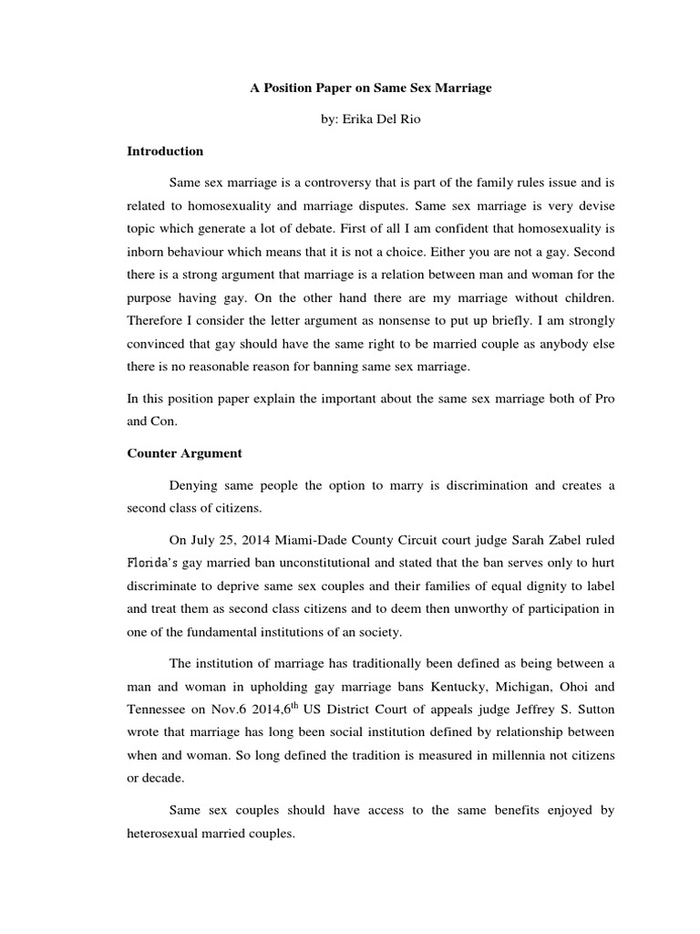 A Position Paper On Same Sex Marriage | PDF | Marriage | Same Sex Marriage