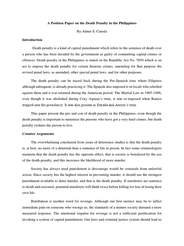 should death penalty be legal in the philippines essay