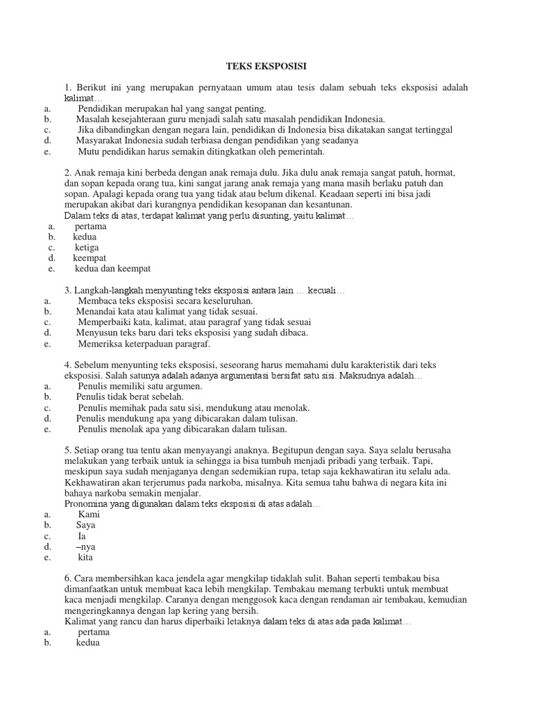 Contoh Soal Teks Eksposisi Dan Ulasan