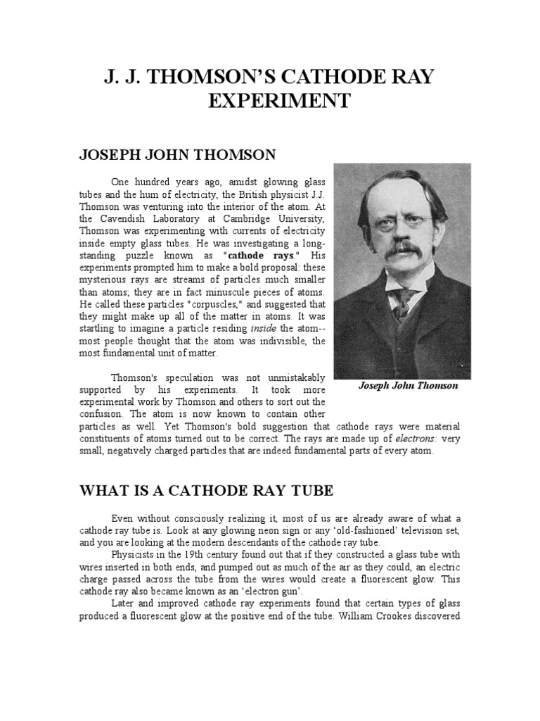 J.J. Thomson's Cathode Ray Discoveries | PDF | Vacuum Tube | Electron
