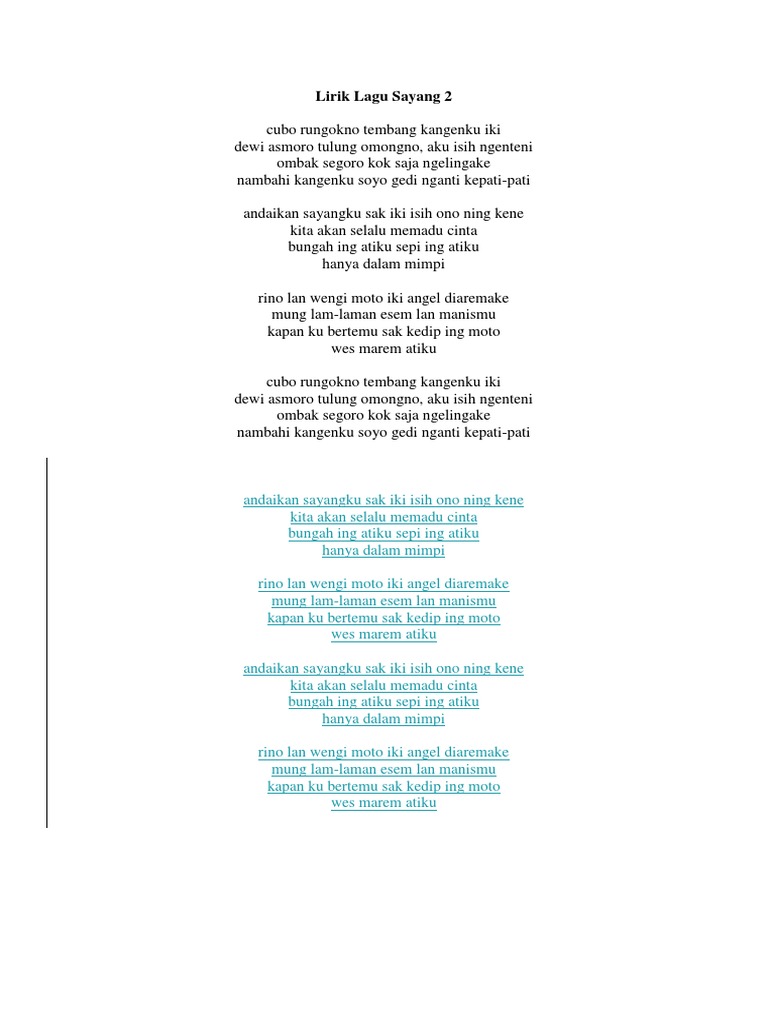 Lirik Lagu Sayang 2 Pdf