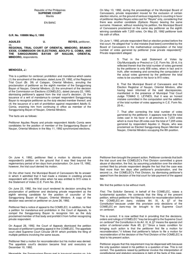 Supreme Court Ruling on Naujan Election Dispute | PDF | Appeal | Certiorari