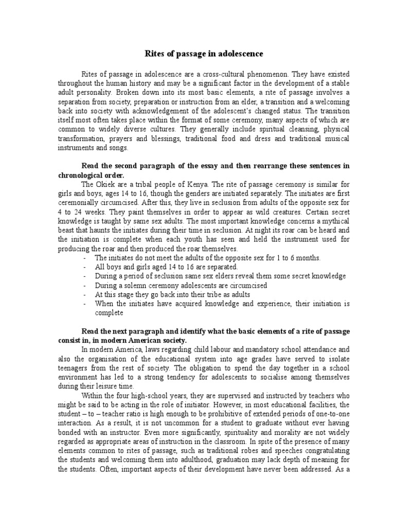 Rites of Passage | PDF | Adolescence | Psychology