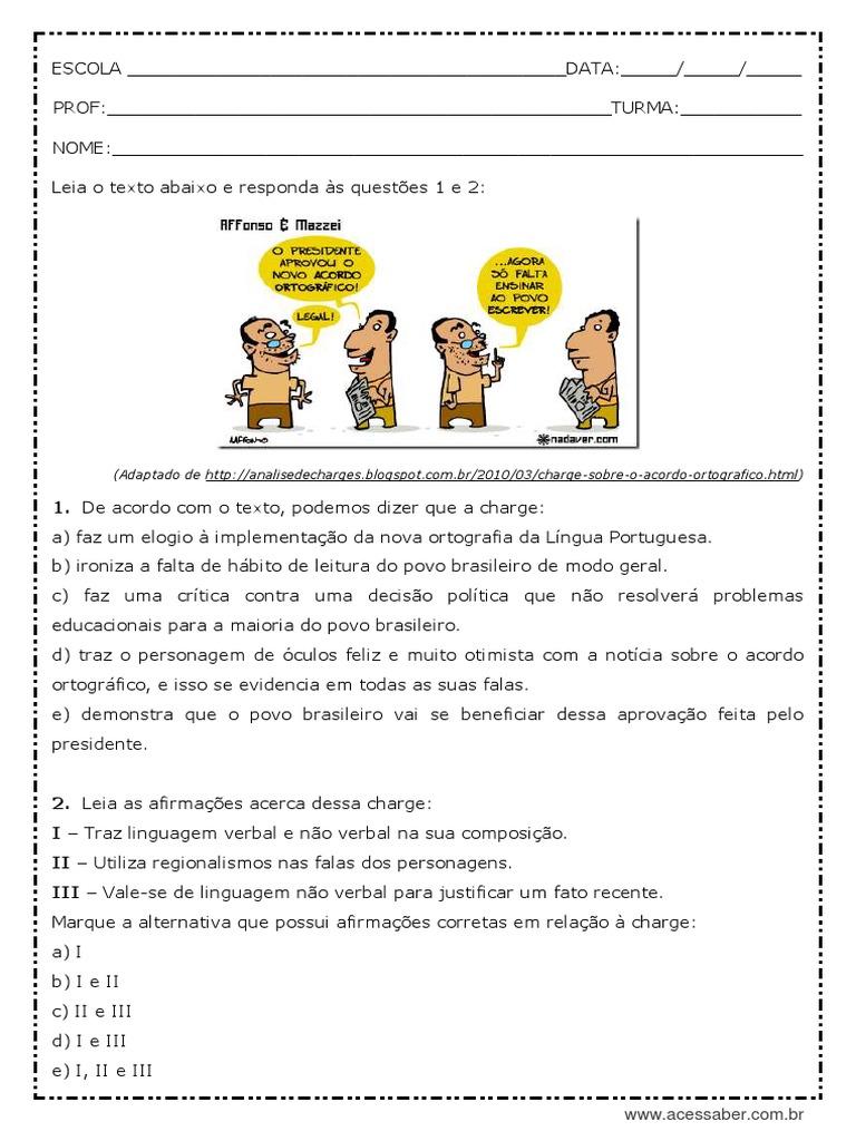 Interpretação de Charges para o 5º Ano | PDF | Aprendizado | Idiomas