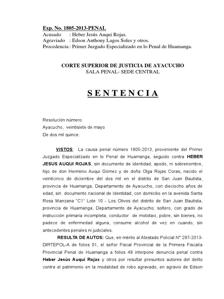 Sentencia Robo Agravado Castigos Derecho penal